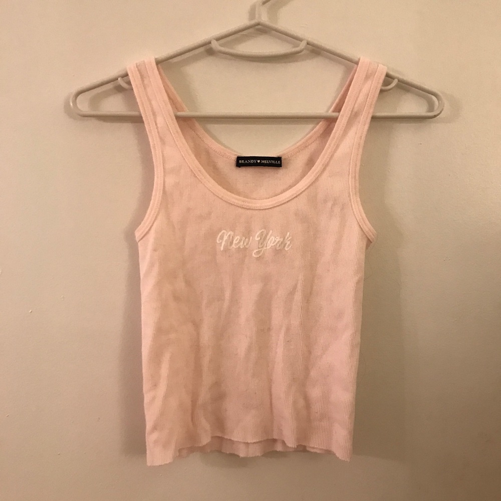 Baby pink and white New York tank top from brandy
